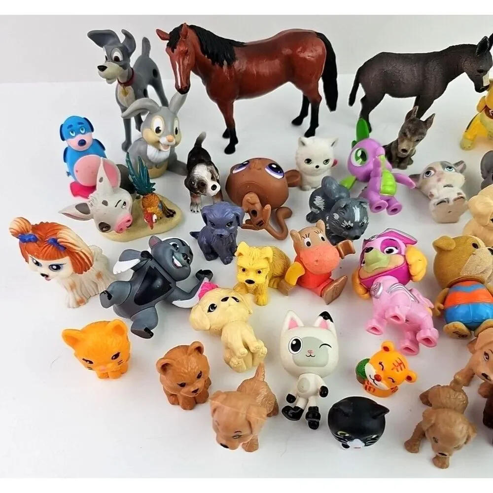 Lot Of Mini Animal Figures Dogs Cats Farm Zoo Cartoon Toy Mixed Bundle